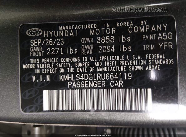 KMHLS4DG1RU664119 2024 HYUNDAI ELANTRA Серый Вид подкапотного пространства
