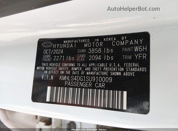 KMHLS4DG1SU910009 2025 HYUNDAI ELANTRA White Engine compartment view