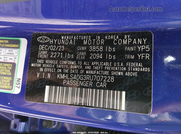 KMHLS4DG3RU707228 2024 HYUNDAI ELANTRA Blue Engine compartment view