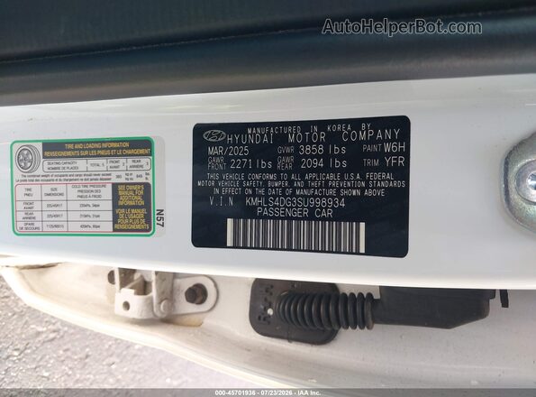 KMHLS4DG3SU998934 2025 HYUNDAI ELANTRA White Widok komory silnika