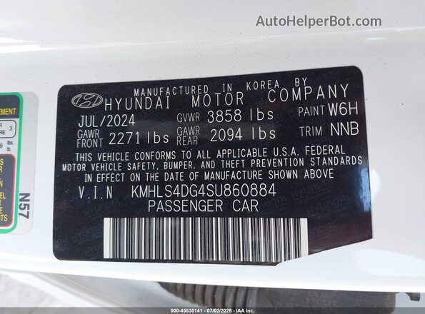 KMHLS4DG4SU860884 2025 HYUNDAI ELANTRA White Vista del compartimento del motor