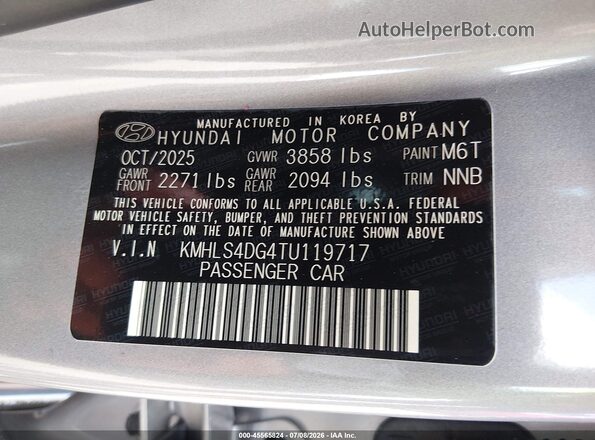 KMHLS4DG4TU119717 2026 HYUNDAI ELANTRA Silver Vista del compartimento del motor