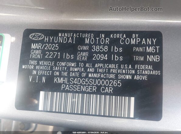 KMHLS4DG5SU000265 2025 HYUNDAI ELANTRA Gray ძრავის განყოფილების ხედი