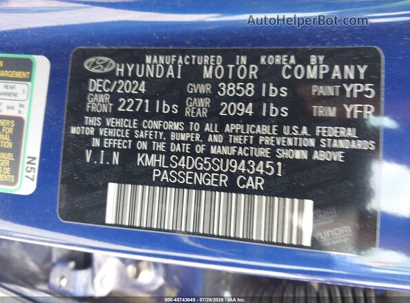 KMHLS4DG5SU943451 2025 HYUNDAI ELANTRA Blue Շարժիչի բաժամունքի տեսք