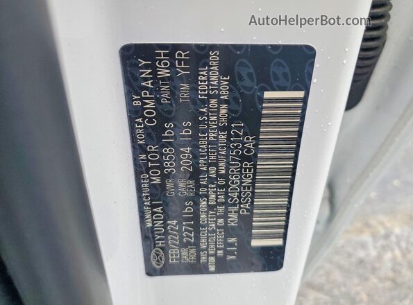 KMHLS4DG6RU753121 2024 HYUNDAI ELANTRA White ძრავის განყოფილების ხედი
