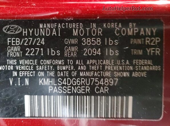 KMHLS4DG6RU754897 2024 HYUNDAI ELANTRA Red Engine compartment view