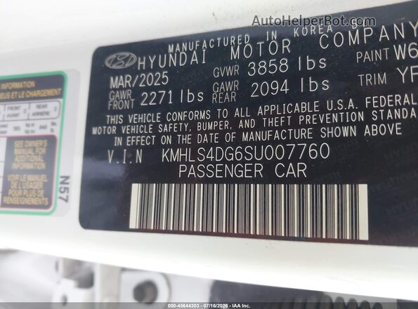 KMHLS4DG6SU007760 2025 HYUNDAI ELANTRA White Engine compartment view