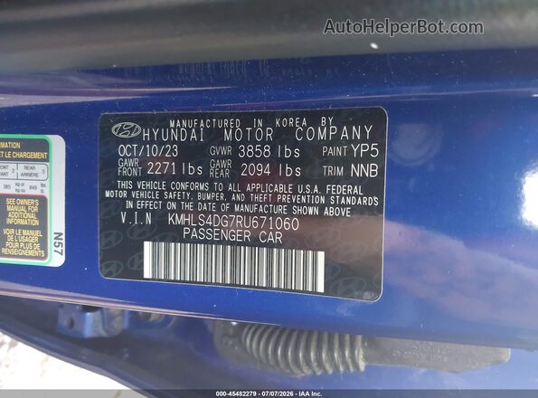KMHLS4DG7RU671060 2024 HYUNDAI ELANTRA Blue Engine compartment view