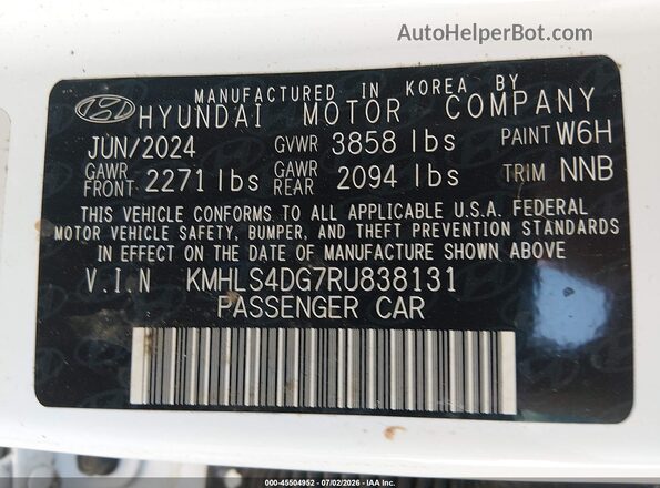KMHLS4DG7RU838131 2024 HYUNDAI ELANTRA White Vista del compartimento del motor