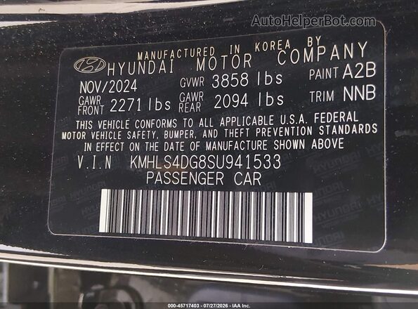 KMHLS4DG8SU941533 2025 HYUNDAI ELANTRA Black Շարժիչի բաժամունքի տեսք
