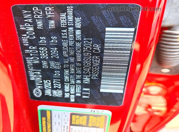 KMHLS4DG8SU975021 2025 HYUNDAI ELANTRA Red Vista de la etiqueta del VIN