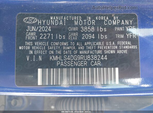 KMHLS4DG9RU838244 2024 HYUNDAI ELANTRA Blue Engine compartment view
