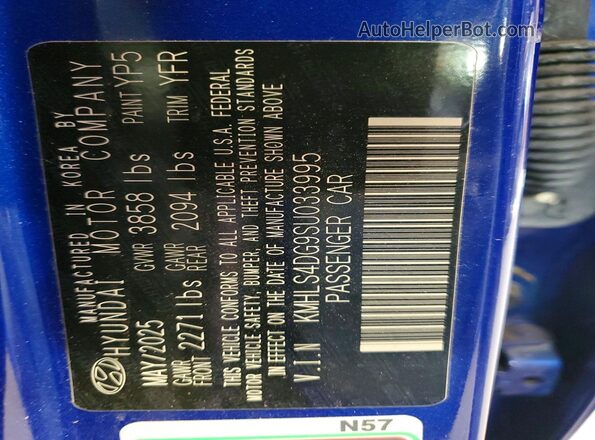 KMHLS4DG9SU033995 2025 HYUNDAI ELANTRA Blue VIN კოდის სტიკერის ხედი