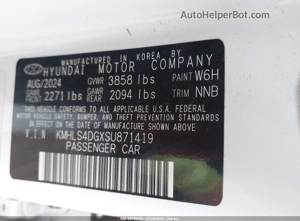 KMHLS4DGXSU871419 2025 HYUNDAI ELANTRA White Widok komory silnika