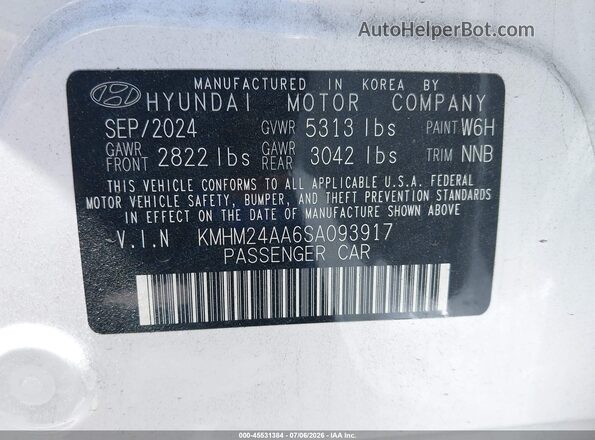 KMHM24AA6SA093917 2025 HYUNDAI IONIQ 6 White Շարժիչի բաժամունքի տեսք