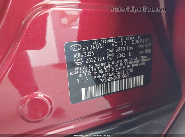KMHM24AA6SA115706 2025 HYUNDAI IONIQ 6 Red Widok komory silnika