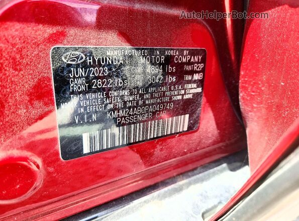 KMHM24AB0PA049749 2023 HYUNDAI IONIQ Red Vista de la etiqueta del VIN