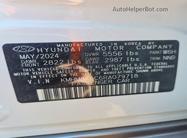 KMHM34AC6RA079718 2024 HYUNDAI IONIQ White VIN կոդի պիտակի տեսք