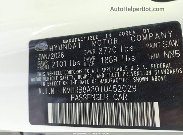 KMHRB8A30TU452029 2026 HYUNDAI VENUE Белый Вид подкапотного пространства
