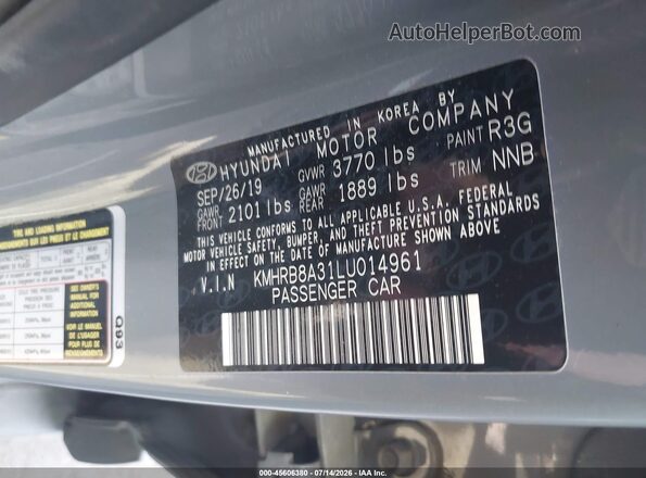 KMHRB8A31LU014961 2020 HYUNDAI VENUE Gray Շարժիչի բաժամունքի տեսք