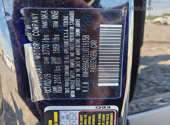 KMHRB8A31LU016158 2020 HYUNDAI VENUE Black Вид підкапотного простору
