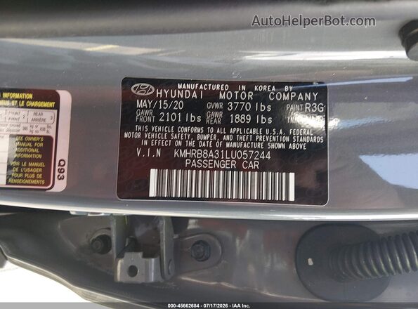 KMHRB8A31LU057244 2020 HYUNDAI VENUE Gray Widok komory silnika