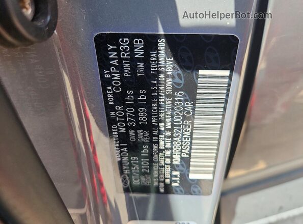 KMHRB8A32LU020316 2020 HYUNDAI VENUE Gray ძრავის განყოფილების ხედი