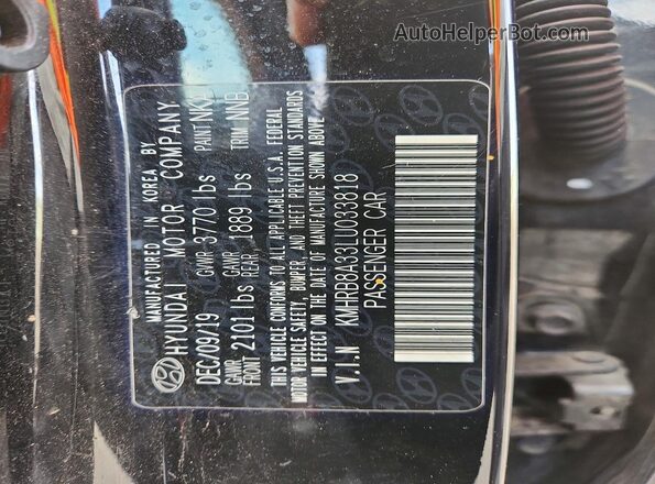KMHRB8A33LU033818 2020 HYUNDAI VENUE Black VIN կոդի պիտակի տեսք