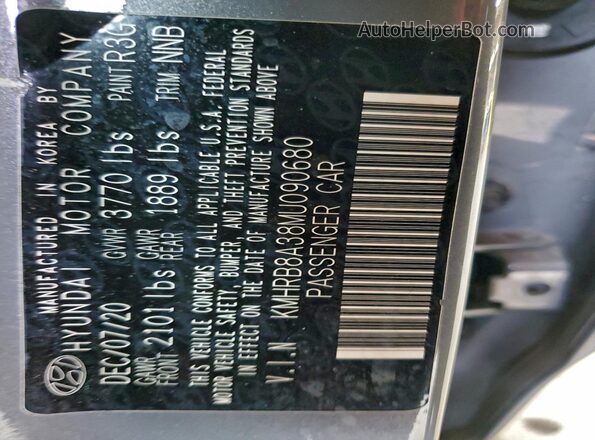KMHRB8A38MU090680 2021 HYUNDAI VENUE Gray VIN կոդի պիտակի տեսք