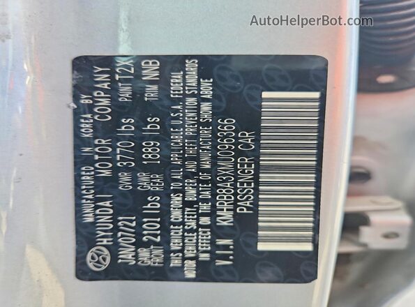 KMHRB8A3XMU096366 2021 HYUNDAI VENUE Silver VIN կոդի պիտակի տեսք