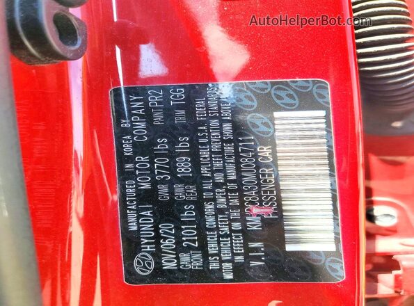 KMHRC8A30MU084711 2021 HYUNDAI VENUE Red Widok naklejki z numerem VIN