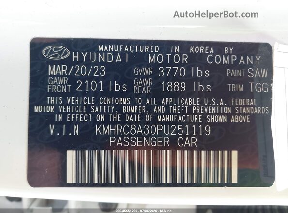 KMHRC8A30PU251119 2023 HYUNDAI VENUE Белый 