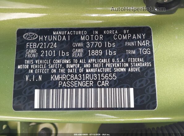 KMHRC8A31RU315655 2024 HYUNDAI VENUE Green Vista del compartimento del motor