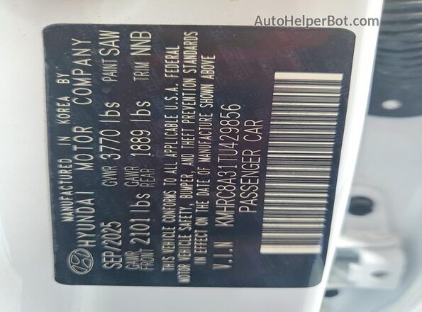 KMHRC8A31TU429856 2026 HYUNDAI VENUE White VIN կոդի պիտակի տեսք