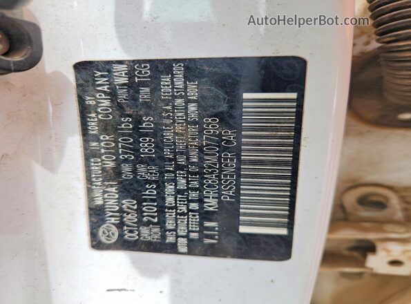KMHRC8A32MU077968 2021 HYUNDAI VENUE White VIN კოდის სტიკერის ხედი