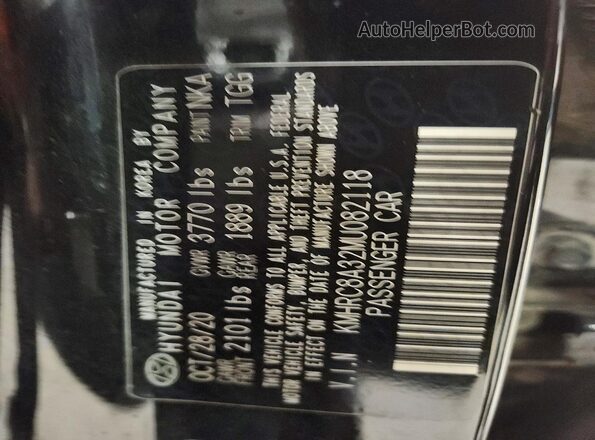 KMHRC8A32MU082118 2021 HYUNDAI VENUE Black Widok naklejki z numerem VIN