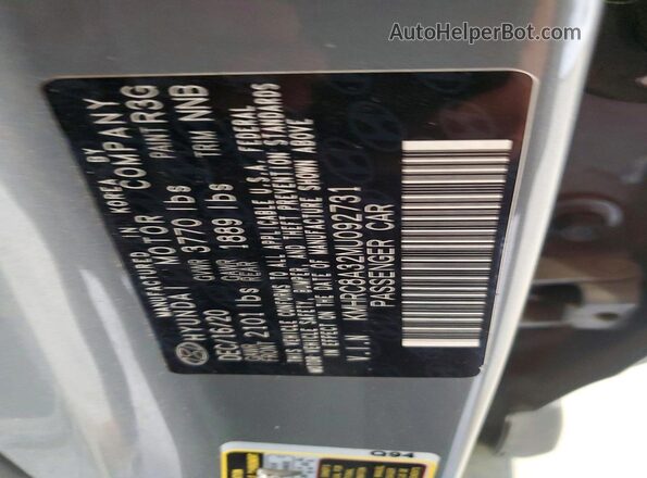 KMHRC8A32MU092731 2021 HYUNDAI VENUE Gray VIN sticker view
