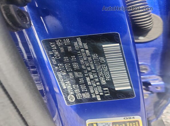 KMHRC8A32NU171785 2022 HYUNDAI VENUE Blue VIN կոդի պիտակի տեսք