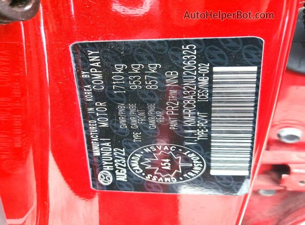 KMHRC8A32NU206325 2022 HYUNDAI VENUE Red Widok naklejki z numerem VIN