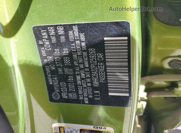 KMHRC8A32PU259268 2023 HYUNDAI VENUE Green Панорамний вид салону 360°