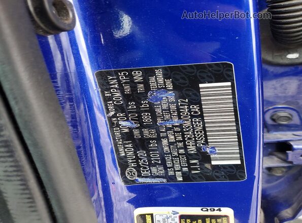KMHRC8A33MU094472 2021 HYUNDAI VENUE Blue Vista del compartimento del motor