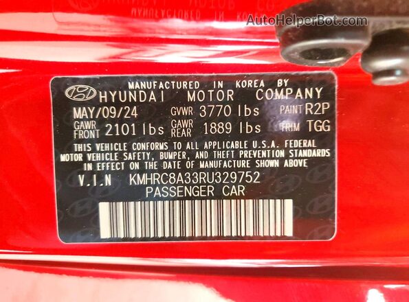 KMHRC8A33RU329752 2024 HYUNDAI VENUE Red VIN sticker view
