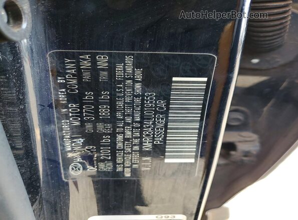 KMHRC8A34LU019553 2020 HYUNDAI VENUE Black VIN sticker view