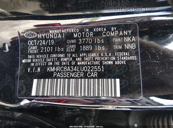 KMHRC8A34LU022551 2020 HYUNDAI VENUE Black Widok komory silnika