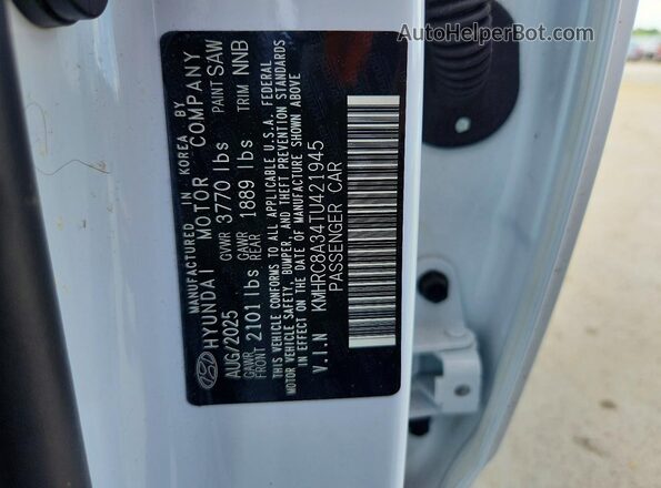 KMHRC8A34TU421945 2026 HYUNDAI VENUE White VIN კოდის სტიკერის ხედი