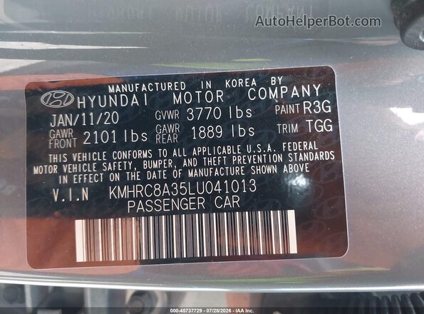 KMHRC8A35LU041013 2020 HYUNDAI VENUE Серый Вид подкапотного пространства