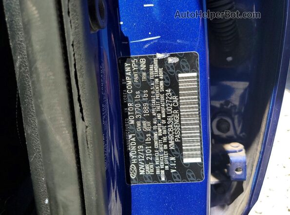 KMHRC8A36LU027234 2020 HYUNDAI VENUE Blue VIN კოდის სტიკერის ხედი