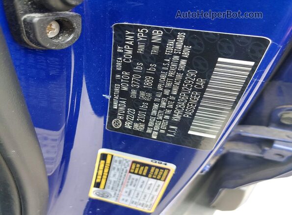 KMHRC8A36PU259290 2023 HYUNDAI VENUE Blue VIN კოდის სტიკერის ხედი
