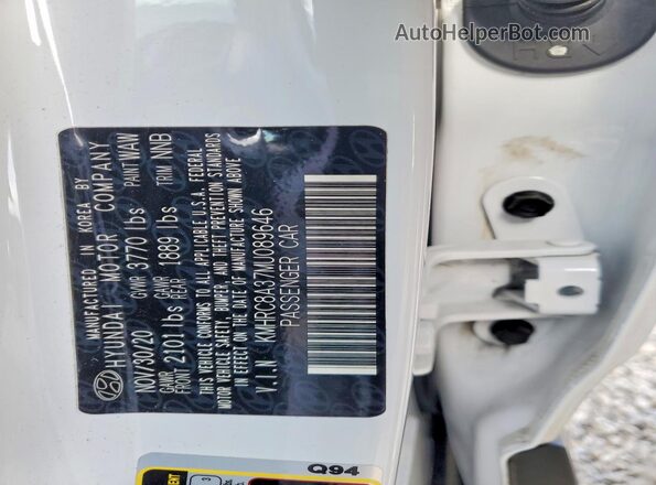 KMHRC8A37MU089646 2021 HYUNDAI VENUE White VIN sticker view