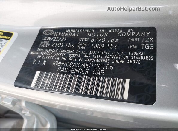KMHRC8A37MU128106 2021 HYUNDAI VENUE Silver ძრავის განყოფილების ხედი